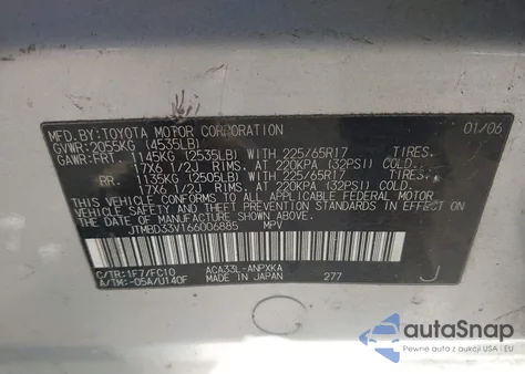 2006 Toyota Rav4 z USA, uszkodzony, nr VIN JTMBD33V166006885